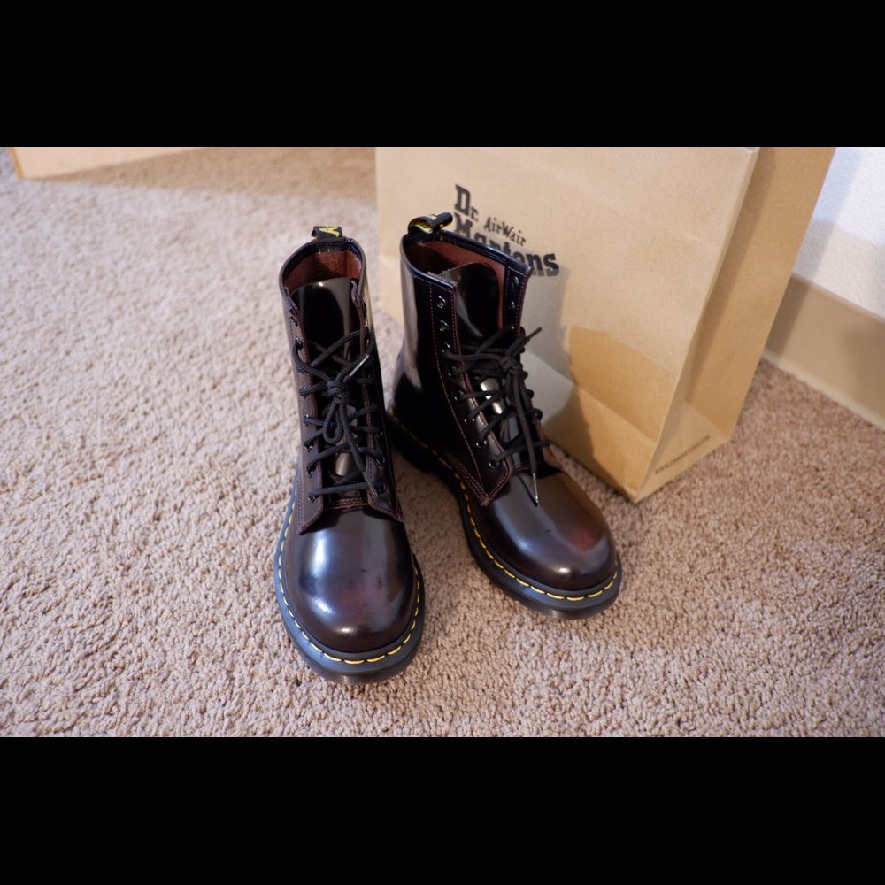 Dr. Martens Women's Burgundy Patent Leather Lace-Up Ankle Boots - Picture 3 of 9